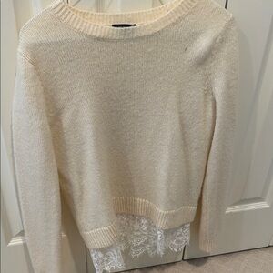 Club Monaco Cream Sweater with Lace Detail